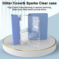 For iPad (2025) / iPad 10.9 (2022) Case with Pencil Slot Tri-Fold Stand Glitter Protective Tablet Cover Support Auto Wake / Sleep