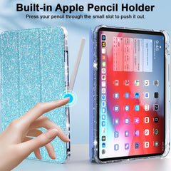 For iPad (2025) / iPad 10.9 (2022) Case with Pencil Slot Tri-Fold Stand Glitter Protective Tablet Cover Support Auto Wake / Sleep