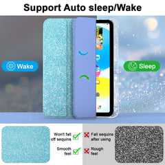 For iPad (2025) / iPad 10.9 (2022) Case with Pencil Slot Tri-Fold Stand Glitter Protective Tablet Cover Support Auto Wake / Sleep