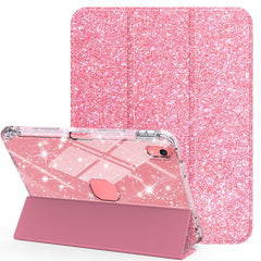 For iPad (2025) / iPad 10.9 (2022) Case with Pencil Slot Tri-Fold Stand Glitter Protective Tablet Cover Support Auto Wake / Sleep