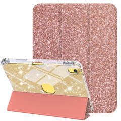 For iPad (2025) / iPad 10.9 (2022) Case with Pencil Slot Tri-Fold Stand Glitter Protective Tablet Cover Support Auto Wake / Sleep