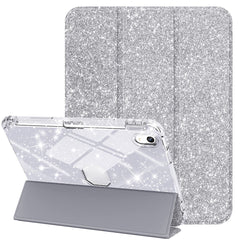For iPad (2025) / iPad 10.9 (2022) Case with Pencil Slot Tri-Fold Stand Glitter Protective Tablet Cover Support Auto Wake / Sleep