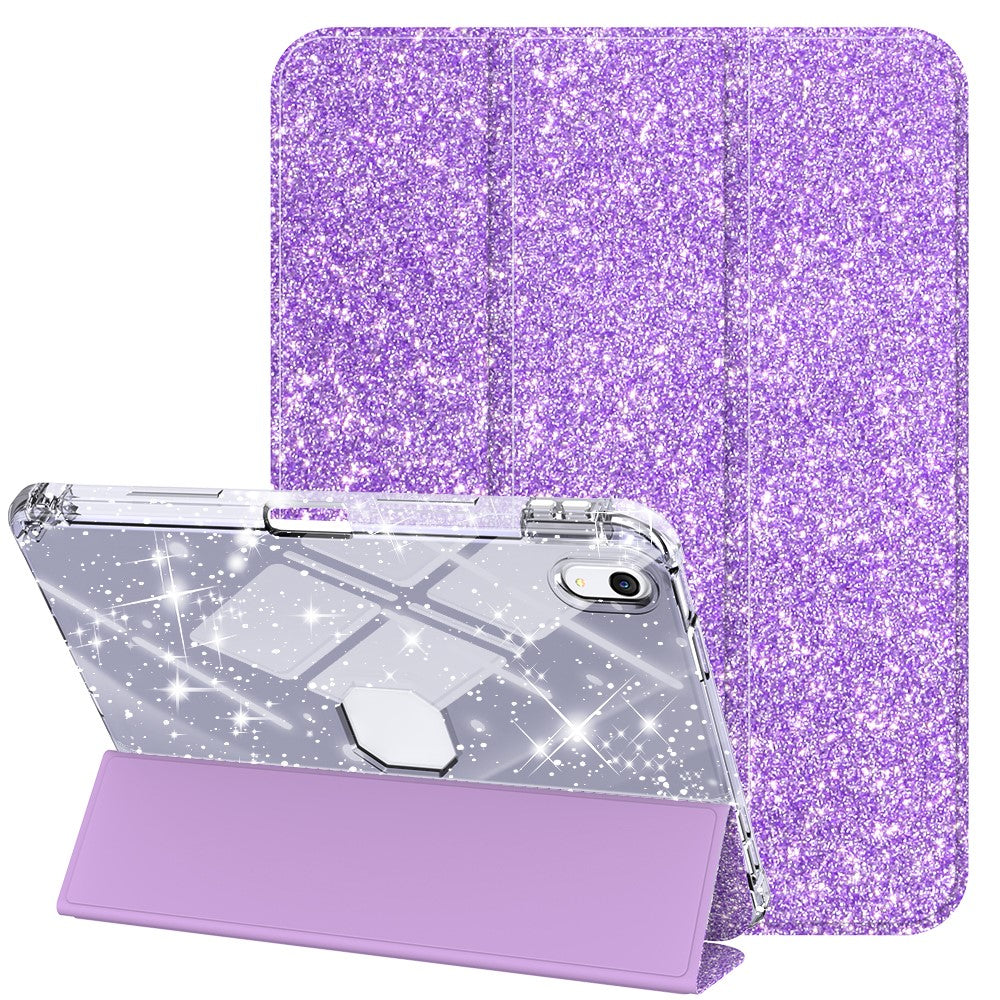For iPad (2025) / iPad 10.9 (2022) Case with Pencil Slot Tri-Fold Stand Glitter Protective Tablet Cover Support Auto Wake / Sleep