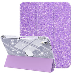 For iPad (2025) / iPad 10.9 (2022) Case with Pencil Slot Tri-Fold Stand Glitter Protective Tablet Cover Support Auto Wake / Sleep