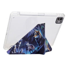Tablet Case For iPad Pro 12.9 (2022) / (2021) / (2020) / (2018) , Stand Pattern Print Leather + Clear Acrylic Cover with Pencil Holder