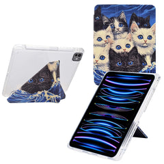 Tablet Case For iPad Pro 12.9 (2022) / (2021) / (2020) / (2018) , Stand Pattern Print Leather + Clear Acrylic Cover with Pencil Holder