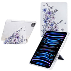 Tablet Case For iPad Pro 12.9 (2022) / (2021) / (2020) / (2018) , Stand Pattern Print Leather + Clear Acrylic Cover with Pencil Holder