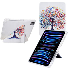 Tablet Case For iPad Pro 12.9 (2022) / (2021) / (2020) / (2018) , Stand Pattern Print Leather + Clear Acrylic Cover with Pencil Holder