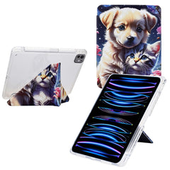 Tablet Case For iPad Pro 12.9 (2022) / (2021) / (2020) / (2018) , Stand Pattern Print Leather + Clear Acrylic Cover with Pencil Holder