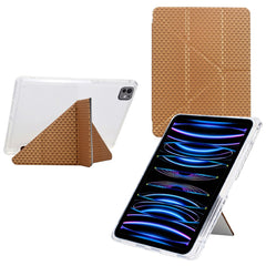 Tablet Case For iPad Pro 12.9 (2022) / (2021) / (2020) / (2018) , Y-Fold Stand Pyramid-Patterned Leather + Clear Acrylic Cover with Pencil Holder