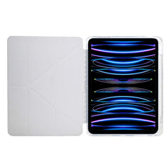 Tablet Case For iPad Pro 12.9 (2022) / (2021) / (2020) / (2018) , Y-Fold Stand Pyramid-Patterned Leather + Clear Acrylic Cover with Pencil Holder