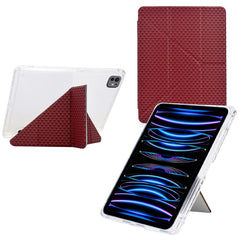 Tablet Case For iPad Pro 12.9 (2022) / (2021) / (2020) / (2018) , Y-Fold Stand Pyramid-Patterned Leather + Clear Acrylic Cover with Pencil Holder