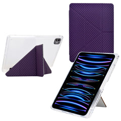 Tablet Case For iPad Pro 12.9 (2022) / (2021) / (2020) / (2018) , Y-Fold Stand Pyramid-Patterned Leather + Clear Acrylic Cover with Pencil Holder