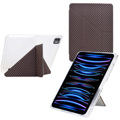 Tablet Case For iPad Pro 12.9 (2022) / (2021) / (2020) / (2018) , Y-Fold Stand Pyramid-Patterned Leather + Clear Acrylic Cover with Pencil Holder