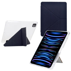 Tablet Case For iPad Pro 12.9 (2022) / (2021) / (2020) / (2018) , Y-Fold Stand Pyramid-Patterned Leather + Clear Acrylic Cover with Pencil Holder