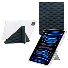 Tablet Case For iPad Pro 12.9 (2022) / (2021) / (2020) / (2018) , Y-Fold Stand Pyramid-Patterned Leather + Clear Acrylic Cover with Pencil Holder