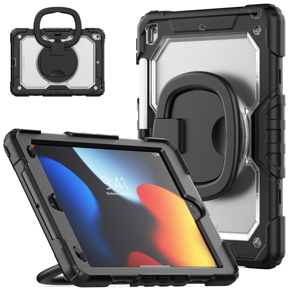 For iPad 10.2 (2021) / (2019) / (2020) Kickstand Case PC + Silicone Tablet Cover with Shoulder Strap