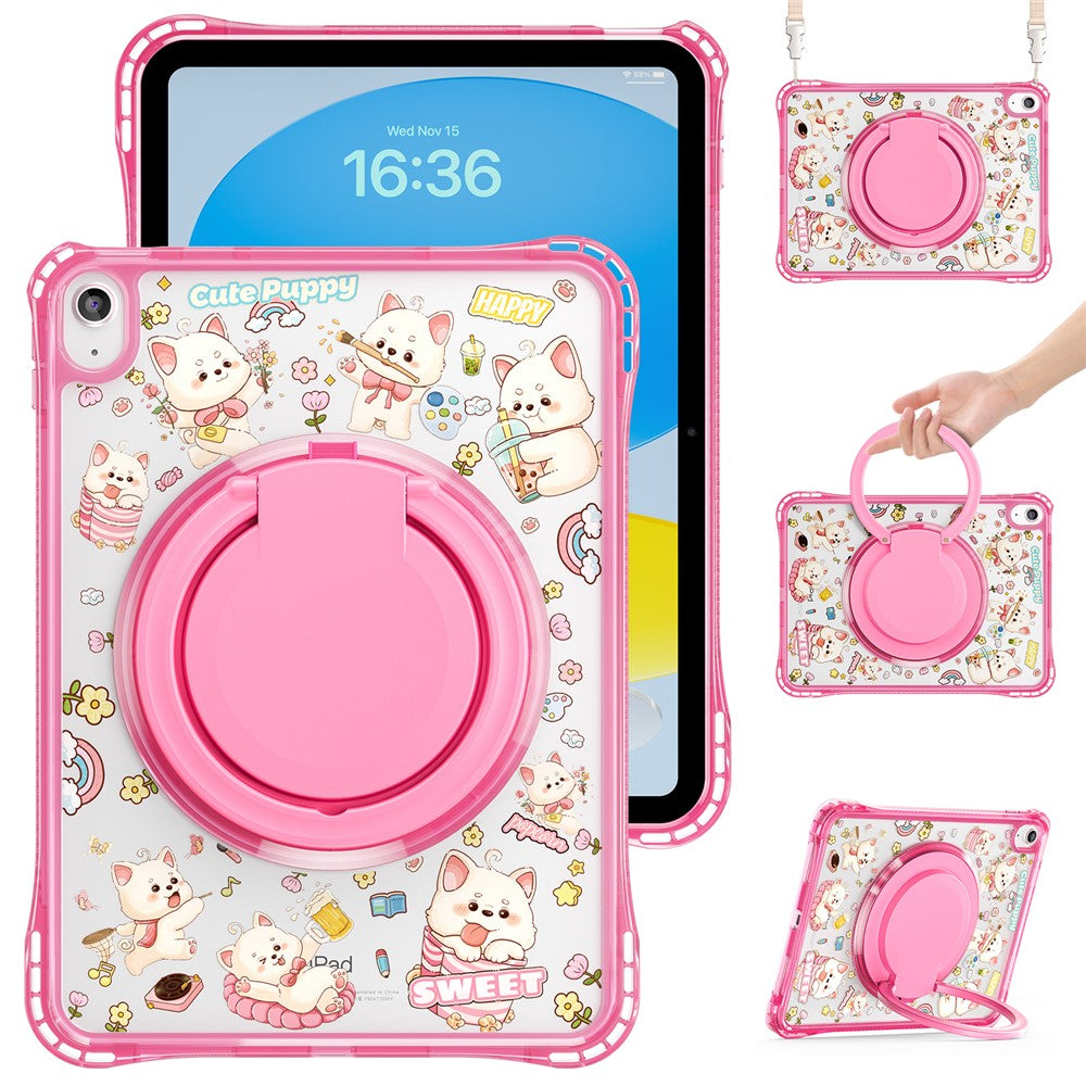 Étui pour iPad (2025) / iPad 10.9 (2022) avec béquille et bandoulière, en PC + TPU + acrylique 