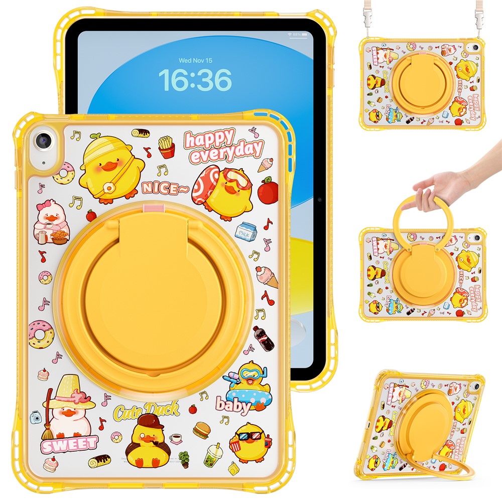 For iPad (2025) / iPad 10.9 (2022) Case Kickstand Pattern PC + TPU + Acrylic Tablet Cover with Shoulder Strap