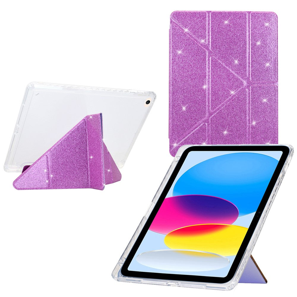 Étui pour tablette iPad 9,7 pouces (2018) / (2017) / Air 2 / Air (2013) avec support pliable en Y, coque transparente en cuir pailleté et acrylique TPU 