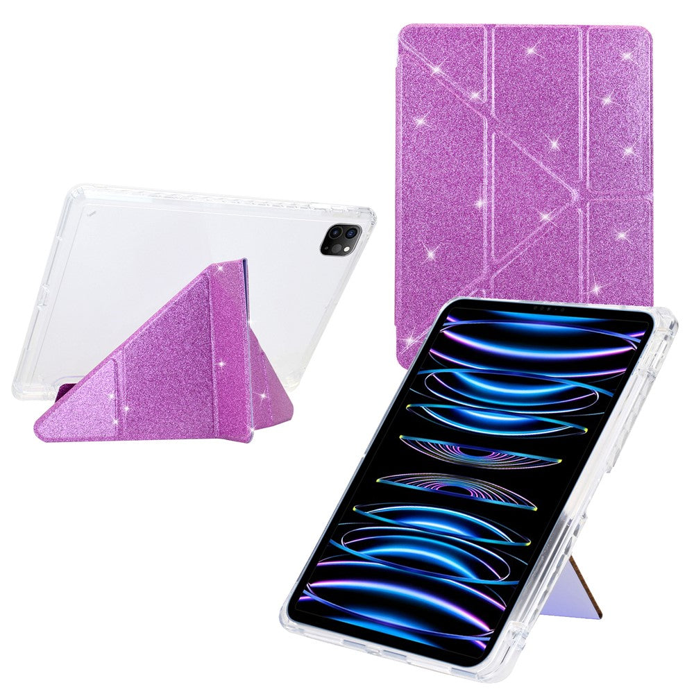 Tablet Case For iPad Pro 12.9 (2022)  /  (2021)  /  (2020)  /  (2018) Y-Fold Stand Glitter Leather TPU Acrylic Clear Cover