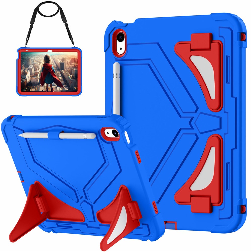 For iPad (2025) / 10.9 (2022) Kickstand Case Leopard Style Protective Tablet Cover with Shoulder Strap