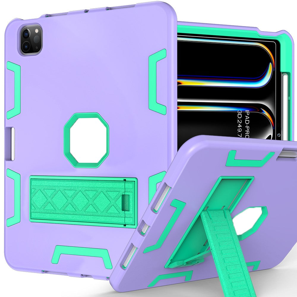 For iPad Pro 11 (2024) Case Silicone + PC Kickstand Tablet Cover with Pencil Holder