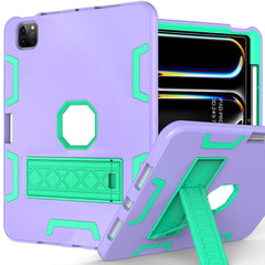 For iPad Pro 11 (2024) Case Silicone + PC Kickstand Tablet Cover with Pencil Holder