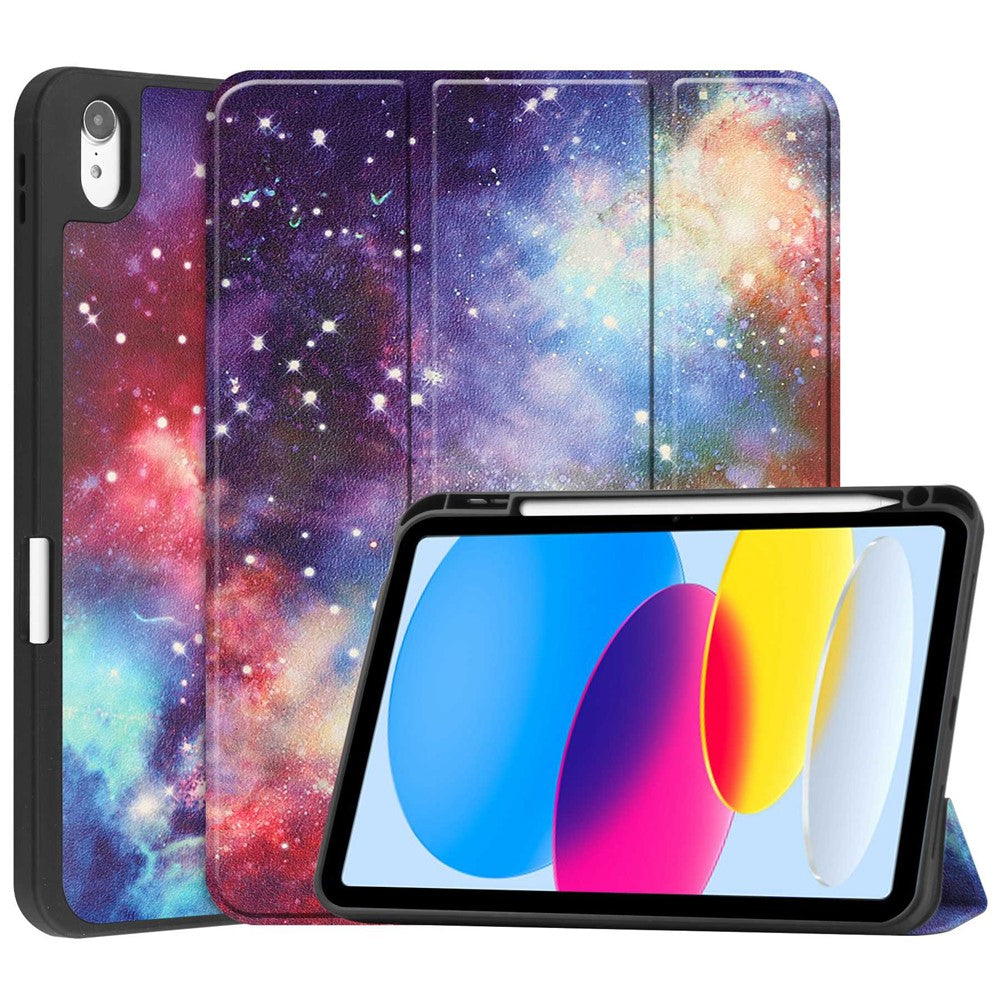 For iPad (2025) / 10.9 (2022) Pattern Printed Case PU Leather Smart Sleep Tablet Cover with Pen Slot