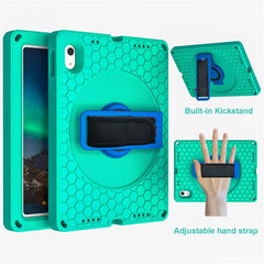 Étui pour tablette iPad (2025) / 10.9 (2022) avec dragonne, béquille rotative, texture nid d'abeille, anti-chute, avec bandoulière 