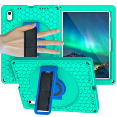 Étui pour tablette iPad (2025) / 10.9 (2022) avec dragonne, béquille rotative, texture nid d'abeille, anti-chute, avec bandoulière 