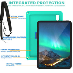 Étui pour tablette iPad (2025) / 10.9 (2022) avec dragonne, béquille rotative, texture nid d'abeille, anti-chute, avec bandoulière 