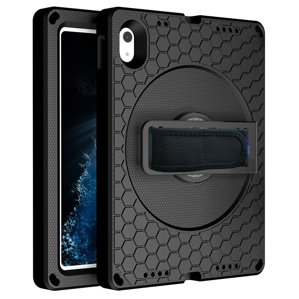 Étui pour tablette iPad (2025) / 10.9 (2022) avec dragonne, béquille rotative, texture nid d'abeille, anti-chute, avec bandoulière 