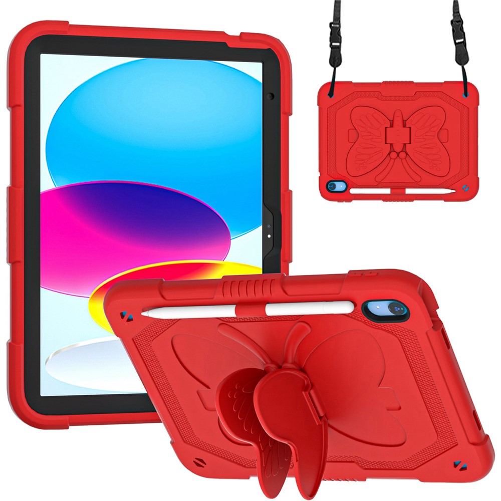 Étui antichoc pour iPad (2025) / 10.9 (2022) en forme de papillon avec béquille et bandoulière 