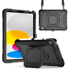 For iPad (2025) / iPad 10.9 (2022) Silicone PC Tablet Case Rotating Handle Kickstand Cover with Shoulder Strap