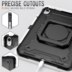 For iPad (2025) / iPad 10.9 (2022) Silicone PC Tablet Case Rotating Handle Kickstand Cover with Shoulder Strap