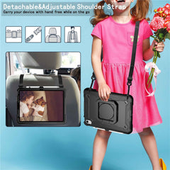 For iPad (2025) / iPad 10.9 (2022) Silicone PC Tablet Case Rotating Handle Kickstand Cover with Shoulder Strap