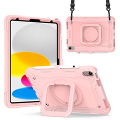 For iPad (2025) / iPad 10.9 (2022) Silicone PC Tablet Case Rotating Handle Kickstand Cover with Shoulder Strap