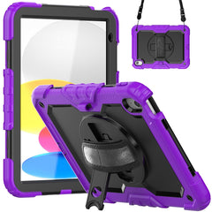 For iPad (2025) / 10.9 (2022) Silicone+PC Tablet Case Hand Strap Kickstand Drop-Proof Cover with Shoulder Strap