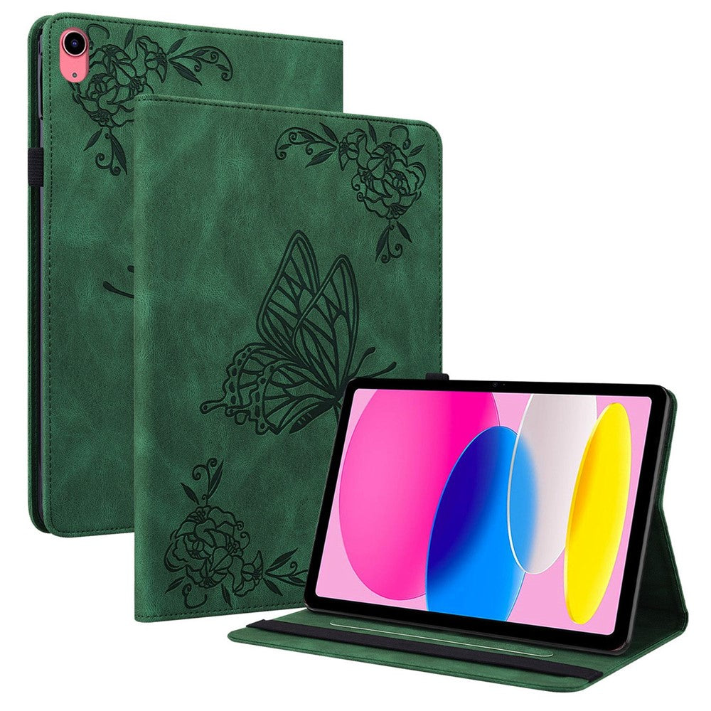 For iPad (2025) / 10.9 (2022) Butterfly Flower Imprinted PU Leather Card Holder Stand Smart Tablet Case with Pencil Holder - TechGearPal