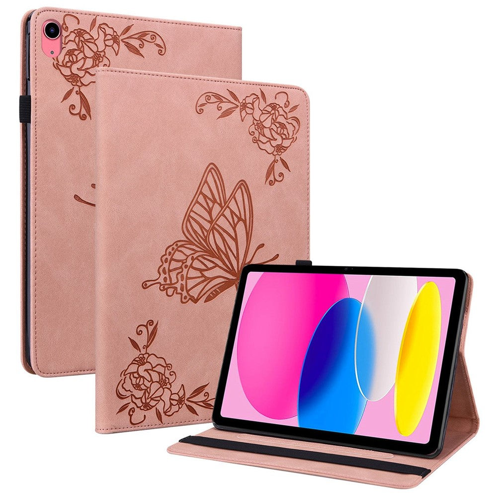 For iPad (2025) / 10.9 (2022) Butterfly Flower Imprinted PU Leather Card Holder Stand Smart Tablet Case with Pencil Holder
