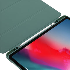 For iPad Pro 12.9 (2022) / (2021) / (2020) Skin-touch PU Leather Case Full Protection Tri-fold Stand Tablet Cover with Auto Wake / Sleep Cover and Pen Slot
