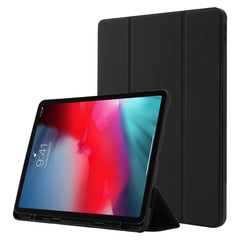 For iPad Pro 12.9 (2022) / (2021) / (2020) Skin-touch PU Leather Case Full Protection Tri-fold Stand Tablet Cover with Auto Wake / Sleep Cover and Pen Slot