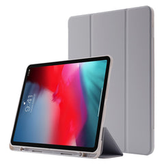 For iPad Pro 12.9 (2022) / (2021) / (2020) Skin-touch PU Leather Case Full Protection Tri-fold Stand Tablet Cover with Auto Wake / Sleep Cover and Pen Slot
