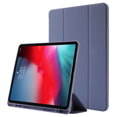 For iPad Pro 12.9 (2022) / (2021) / (2020) Skin-touch PU Leather Case Full Protection Tri-fold Stand Tablet Cover with Auto Wake / Sleep Cover and Pen Slot