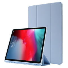 For iPad Pro 12.9 (2022) / (2021) / (2020) Skin-touch PU Leather Case Full Protection Tri-fold Stand Tablet Cover with Auto Wake / Sleep Cover and Pen Slot