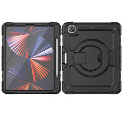 For iPad Pro 12.9 (2018) / (2020) / (2021) / (2022) 360-Degree Rotating Kickstand Tablet Case Anti-drop PC + Silicone Protective Cover with Shoulder Strap