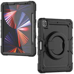 For iPad Pro 12.9 (2018) / (2020) / (2021) / (2022) 360-Degree Rotating Kickstand Tablet Case Anti-drop PC + Silicone Protective Cover with Shoulder Strap