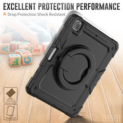 For iPad Pro 12.9 (2018) / (2020) / (2021) / (2022) 360-Degree Rotating Kickstand Tablet Case Anti-drop PC + Silicone Protective Cover with Shoulder Strap