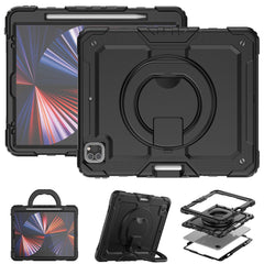 For iPad Pro 12.9 (2018) / (2020) / (2021) / (2022) 360-Degree Rotating Kickstand Tablet Case Anti-drop PC + Silicone Protective Cover with Shoulder Strap